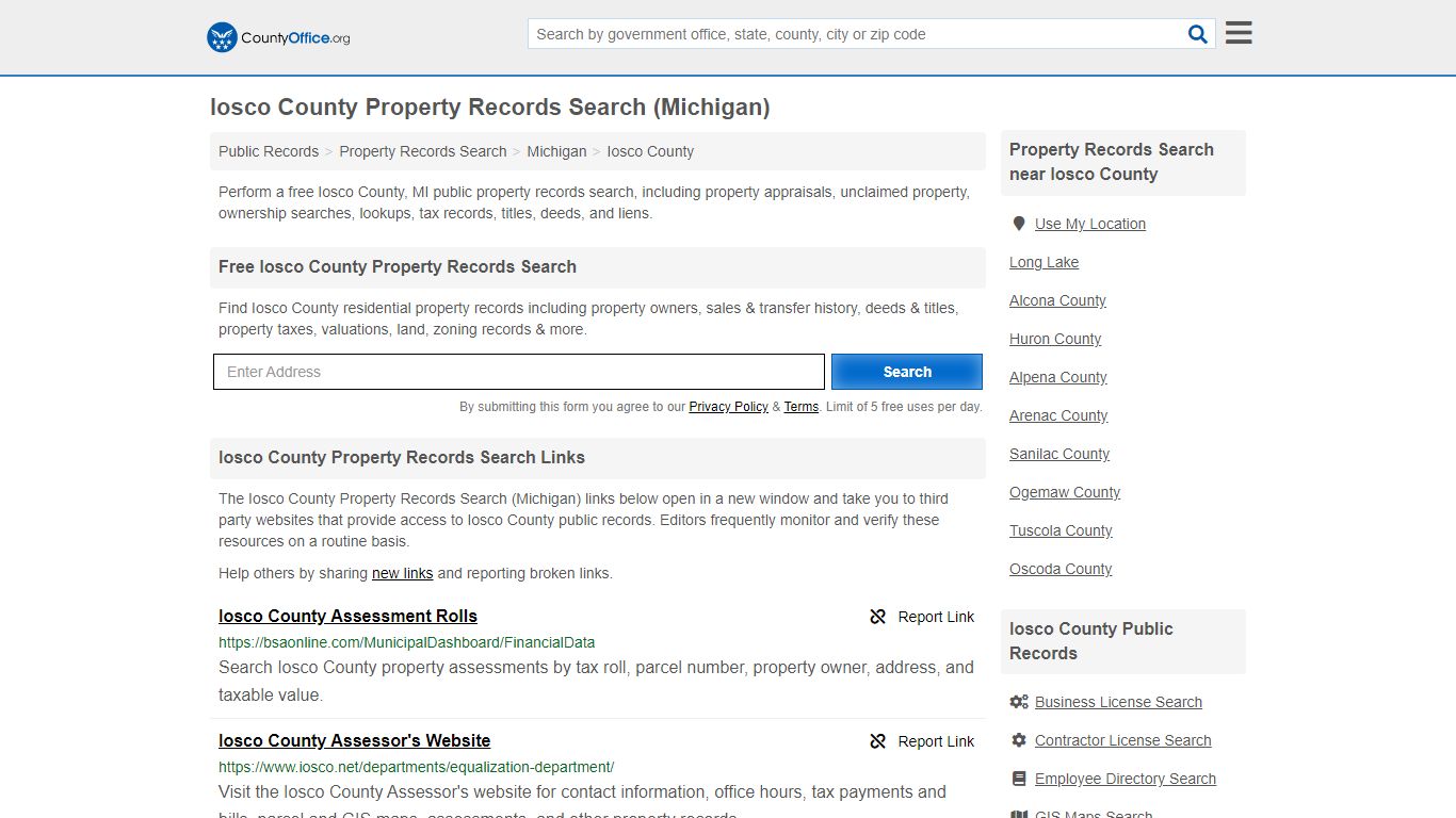 Property Records Search - Iosco County, MI (Assessments ...